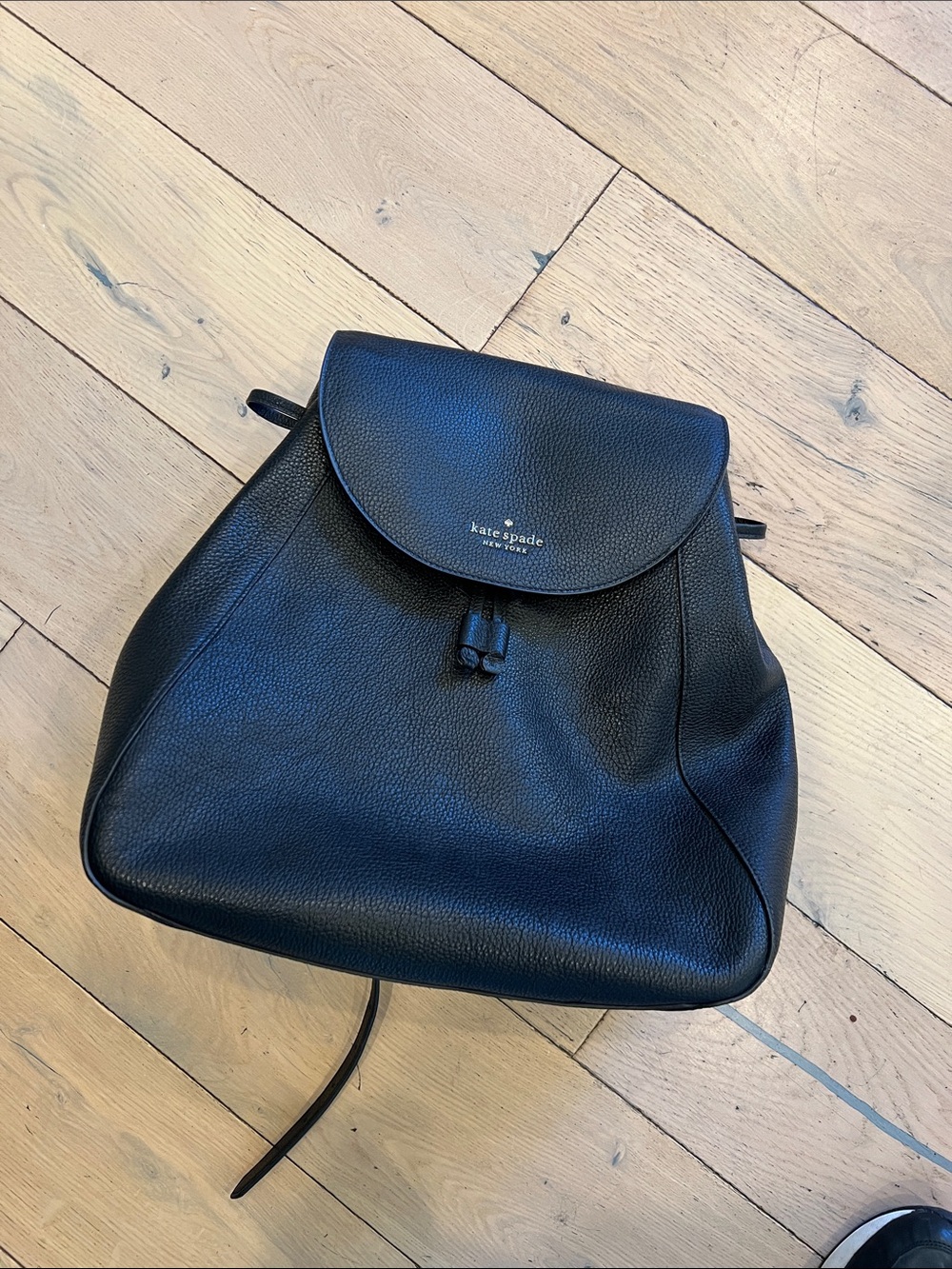 kate spade Black Pebbled Leather Drawstring Backpack